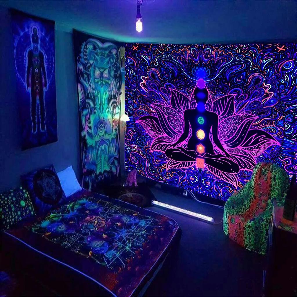 Hug Skull Fluorescent Black Light Tapestry Aesthetic Wall Hanging Hippie  for Bedroom Independent Room Decoration