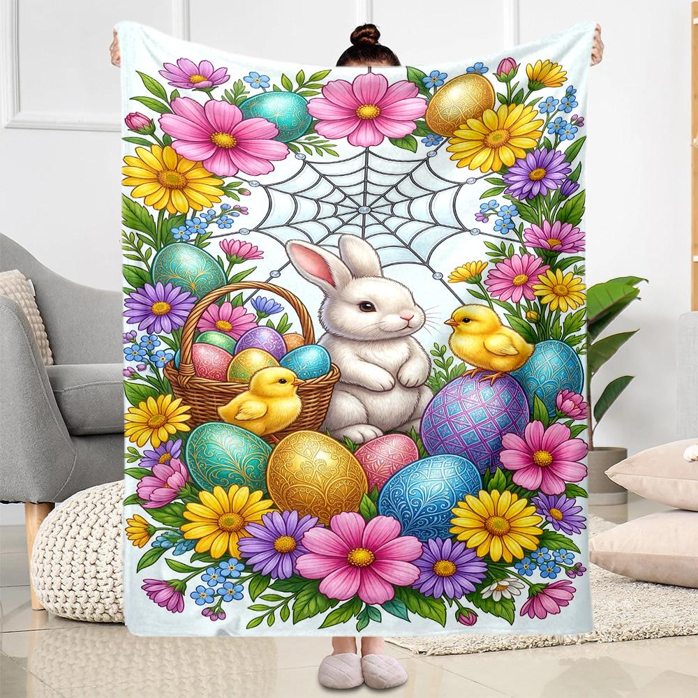 Easter Bunny With Flowers Blanket,Suitable for sofas, offices, travel, living rooms, gift for friends and family,Suitable for all seasons.
