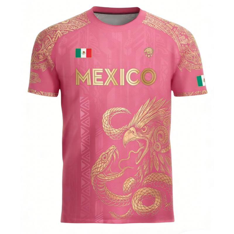 Mexican Flag Printed Men's T-shirt Fun 3D Eagle Pattern Short Sleeve Outdoor Football Sports Casual Top