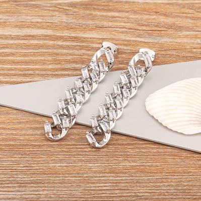 

Nidin Fashionable Geometric Chain Pave Zircon Earrings For Women Sweet Personality Long Earrings Jewelry Party Gift срібний
