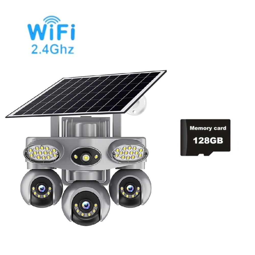 Solar PTZ Camera – 4G/WiFi Outdoor Security with 3-Screen View, Optional LED Light, 2-in-1 Surveillance & Night Lighting