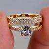 Luxury Female 2pcs Small Round White Zircon Stone Ring Set Promise Gold Color Wedding Engagement Jewelry For Women