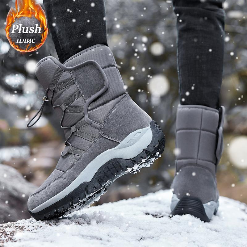 Brand Men's Winter Shoes Waterproof Men's Boots Warm Plush Couple Snow Boots Outdoor Non-slip Hiking Boots Male Work Ankle Boots