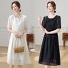 Elegant Slim Fit Petite A-Line Dress - Women's Short-Sleeve, Mid-Length with Round Neck for Summer 