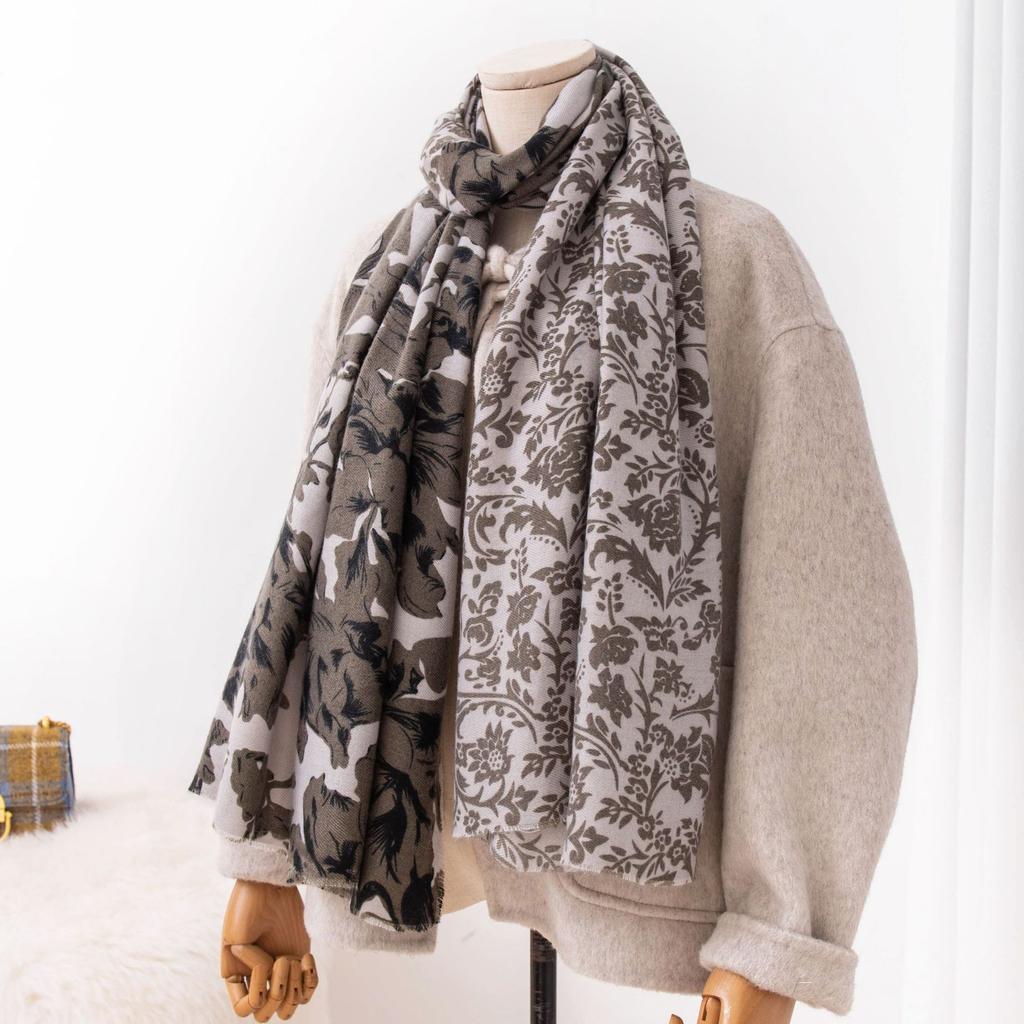 Simple Double sided Printed Scarf for Women in Autumn and Winter New Versatile Light Luxury Style Long Thickened Imitation Cashmere Warm Shawl