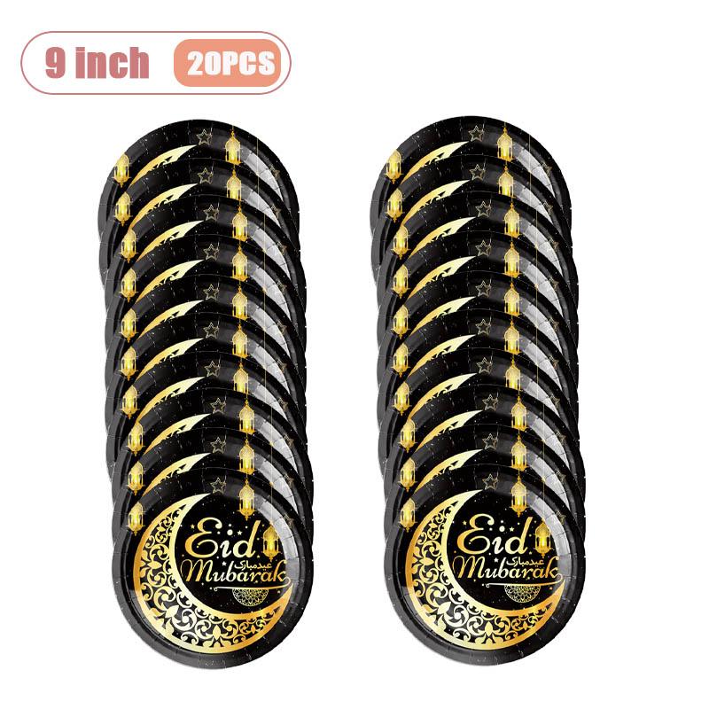 10-40PCS Disposable Ramadan Mubarak Plates Muslim Eid Al Fitr Party Supplies Tableware Set for Iftar Celebration