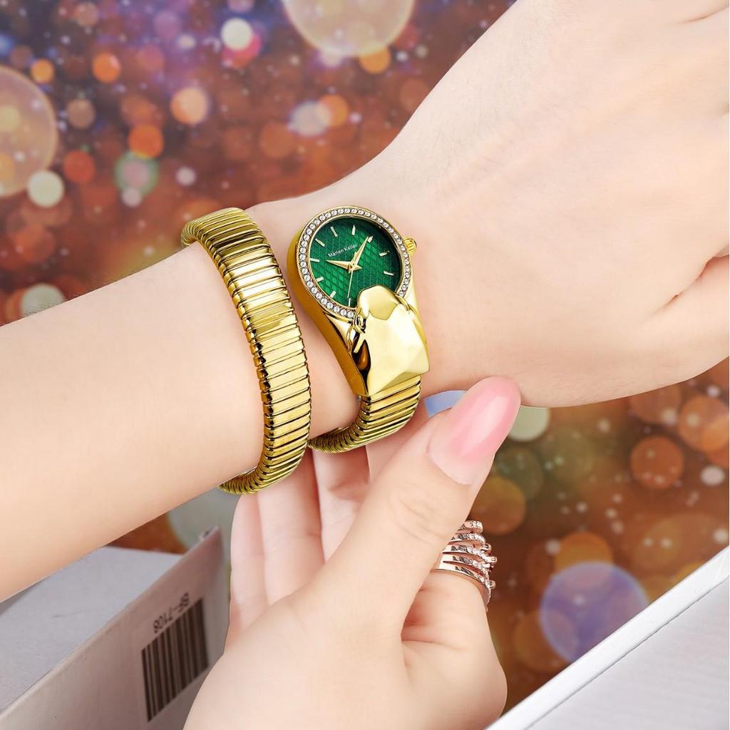 Snake Shape Diamond Watch For Women Luxury  Ladies Gold Watch Analog Quartz Unique Watch