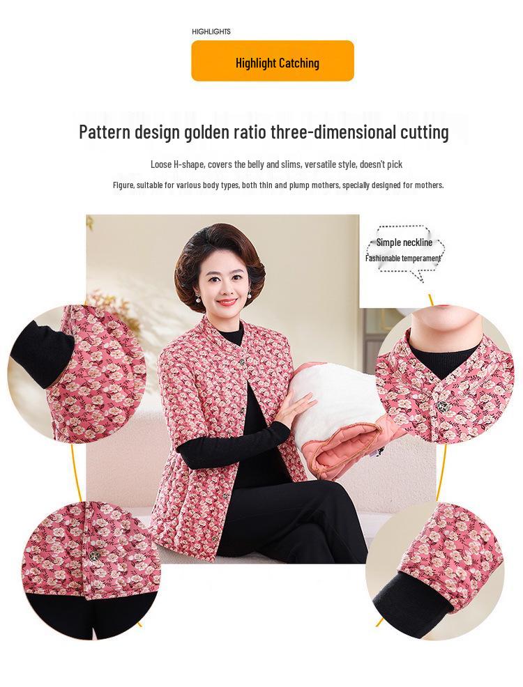 Short-Sleeve Fleece-Lined Cotton Jacket: Thickened Mid-Sleeve Vest for Back/Shoulder Protection, Ideal for Middle-Aged & Elderly.