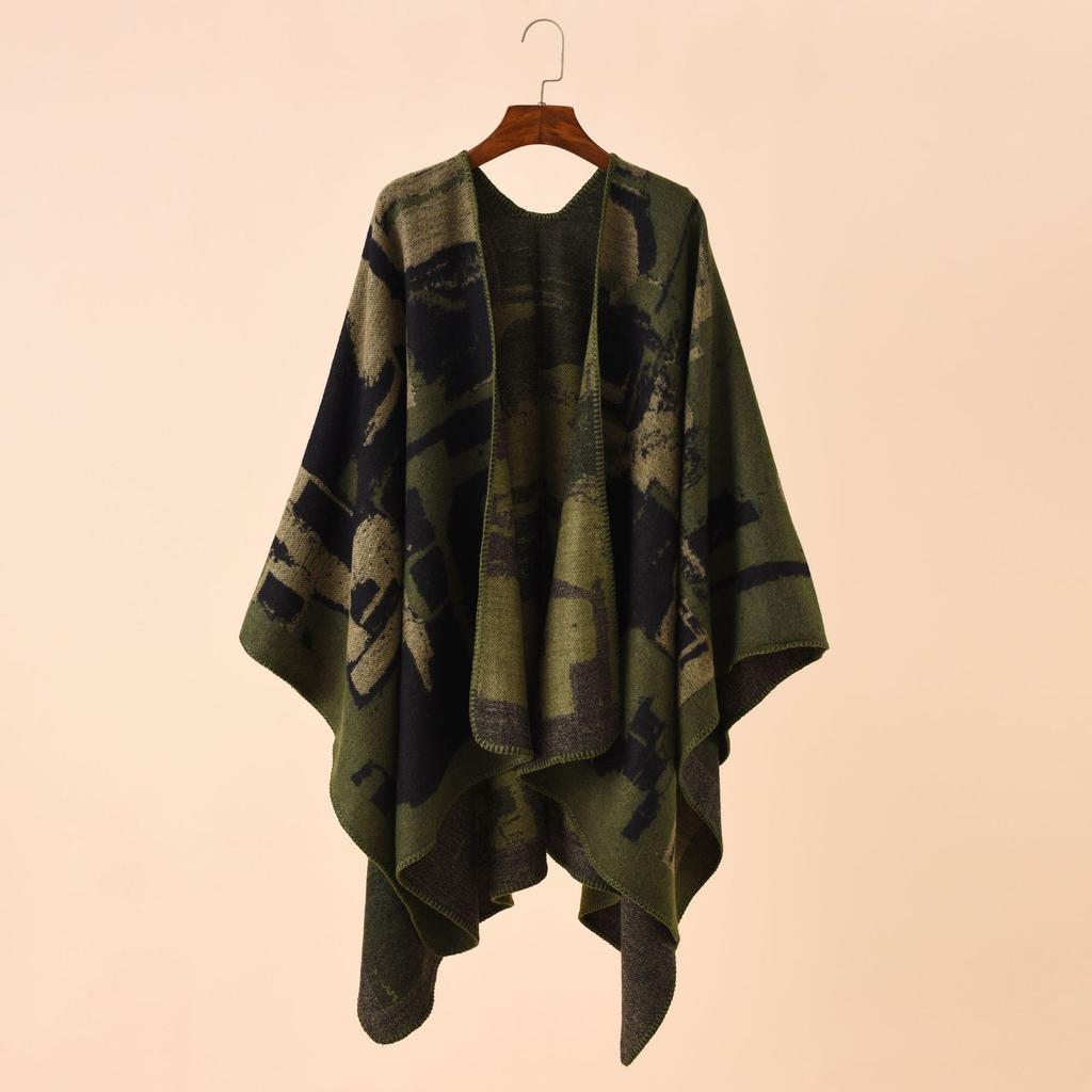 Grande scialle in cashmere imitazione motivo reticolo geometrico irregolare autunno e inverno
