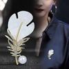1Pcs White Pearl  Zircon Inlaid Corsage Luxury  Shell Feather Brooch Pins Gold Color Clothing Accessories