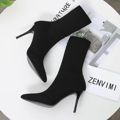 Botas de meia sexy, botas elásticas de tricô, salto alto para mulheres, sapatos da moda, primavera, outono, botas de tornozelo femininas