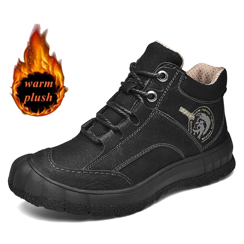 

Fashion Golden Sapling Winter Man Climbing Shoes Outdoor Thicken Warm Plush Shoes Genuine Cow Leather Male Casual Footwear Man Flat Shoe 38