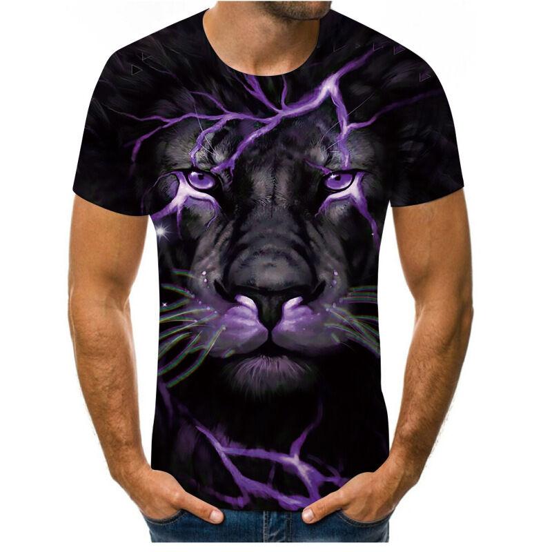 Summer New Style 3D Digital Print round Neck Short Sleeve T-Shirt Lion Tiger Pattern Men's Casual Top Quality Polyester V-Neck