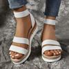 2024 Women's Shoes Elastic Strap Women's Sandals Summer Roman Open Toe Solid Color Outdoor Casual Beach Wedge Large Size Sandals