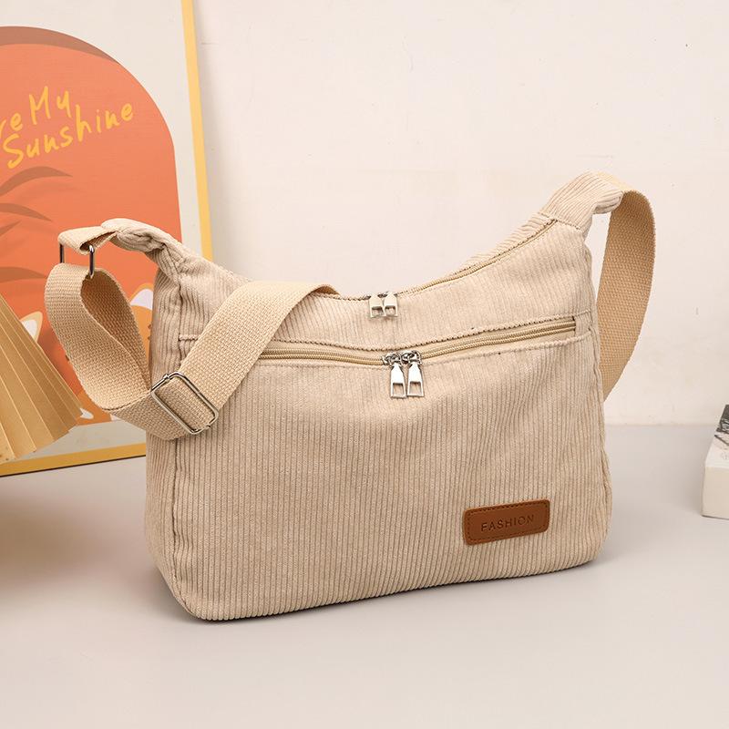 Oblique span bag corduroy handbag tote bag new solid color popular striped shoulder bag women's bag tide