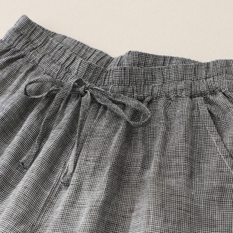 Sommer Baumwolle Leinen Hose Damen Hahnentritt Hohe Taille Gerade Lässig Leinen Weitbein Hose