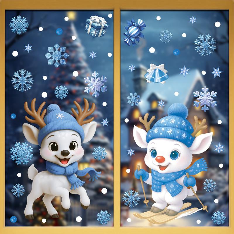 Christmas Window Stickers Winter Snowman Santa Claus Snowflake Elk Static Stickers Glass Ornaments Merry Christmas Posters