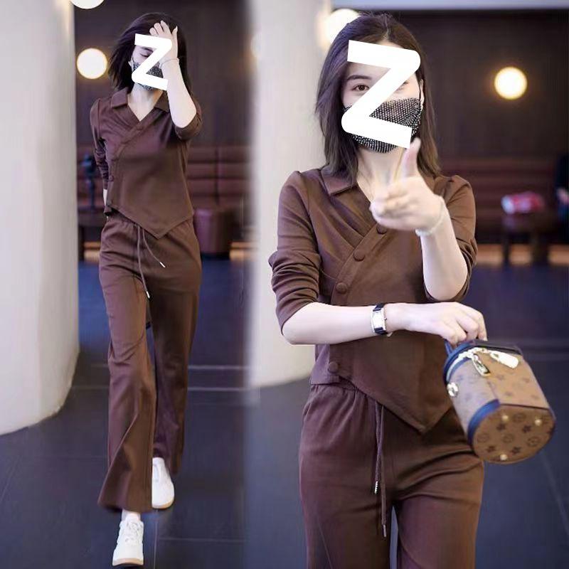 Casual Sportswear Suit for Women, Spring and Autumn Fashion, Loose Sweatshirt, Straight Pants Two-piece Set