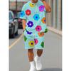 Summer 2025 New Men's Set with Colorful Flower Prints, Casual Set with Round Neck, Short Sleeve T-shirt and Shorts, Summer Outdo