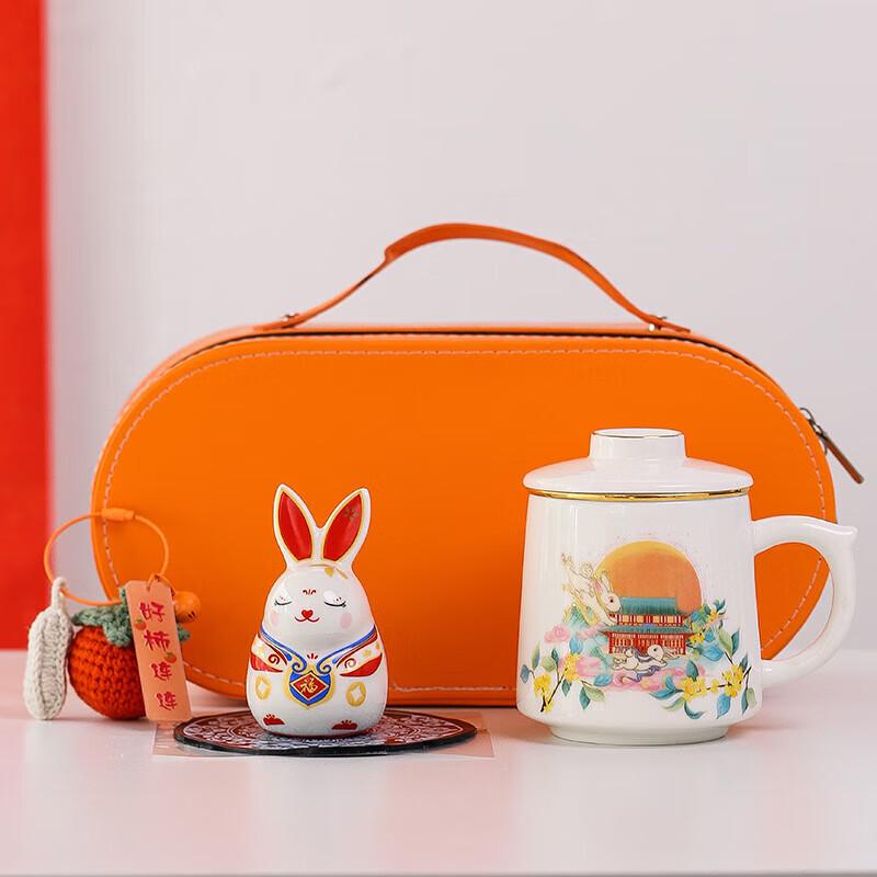 Jade Rabbit Auspicious Ceramic Tea Cup Gift Set