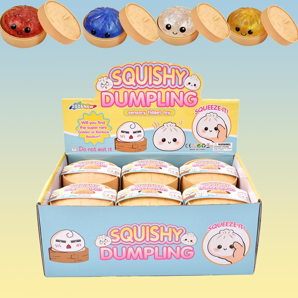 New Glitter Dumpling Squishy Box Dumplings Squishy Anxiety Relief Fidget Soft Squeeze Decompression Dough