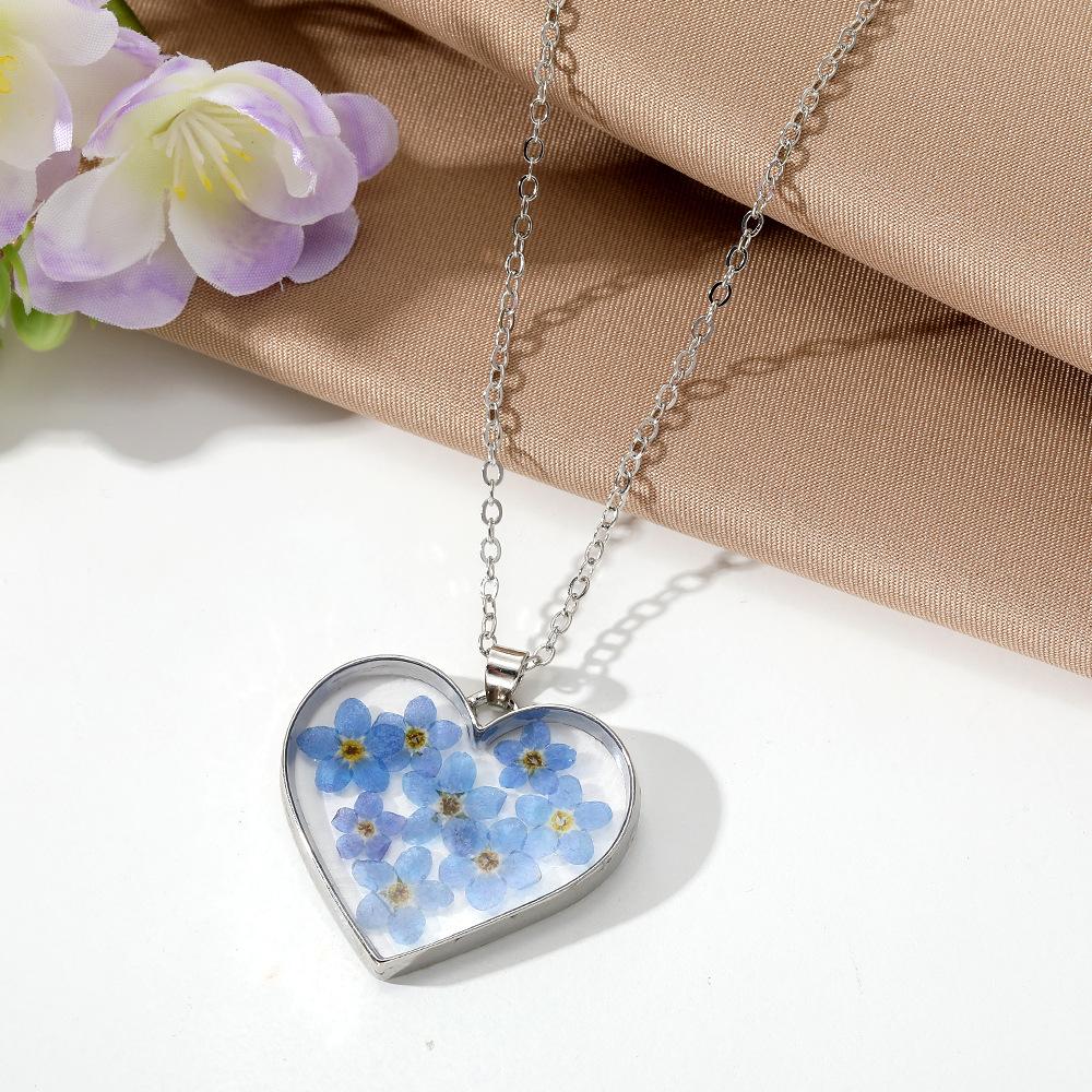 Dried Flower Necklace Set Lightweight Dried Flower Keychain Heart Dried Flower Necklace Pastoral Pastoral Jewelry Set For Purse
