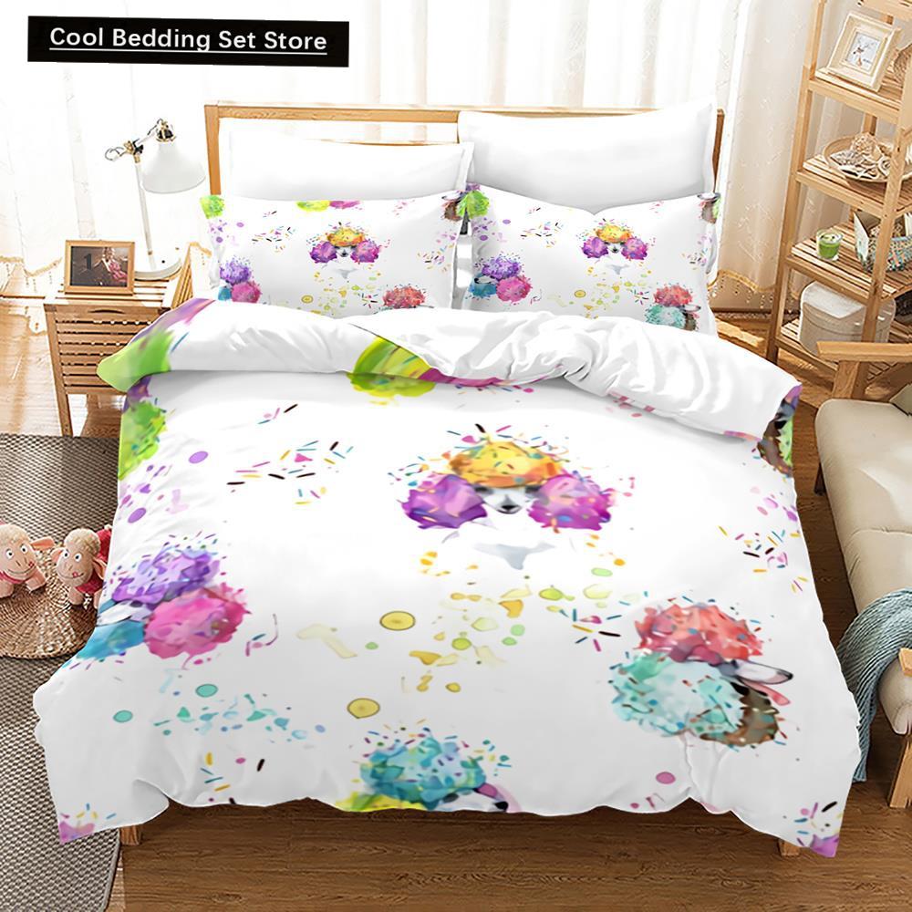 Cartoon Dog King Queen Duvet Cover Lovely Illustrated Pet Puppy bedding set  Animal Quilt Cover 2/3pcs Polyester Comforter Cover
