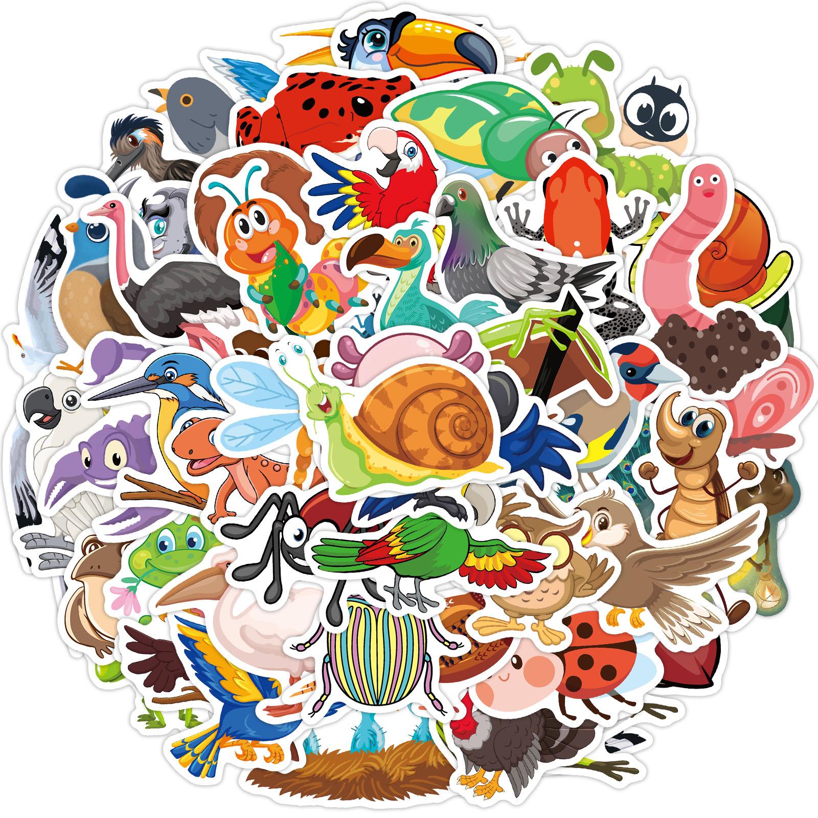 

80 шт. наклейки с животными для детей, обучение, милые насекомые, птицы, существа, граффити, наклейка на ноутбук, холодильник, бутылка с водой, стол для мальчиков и девочек