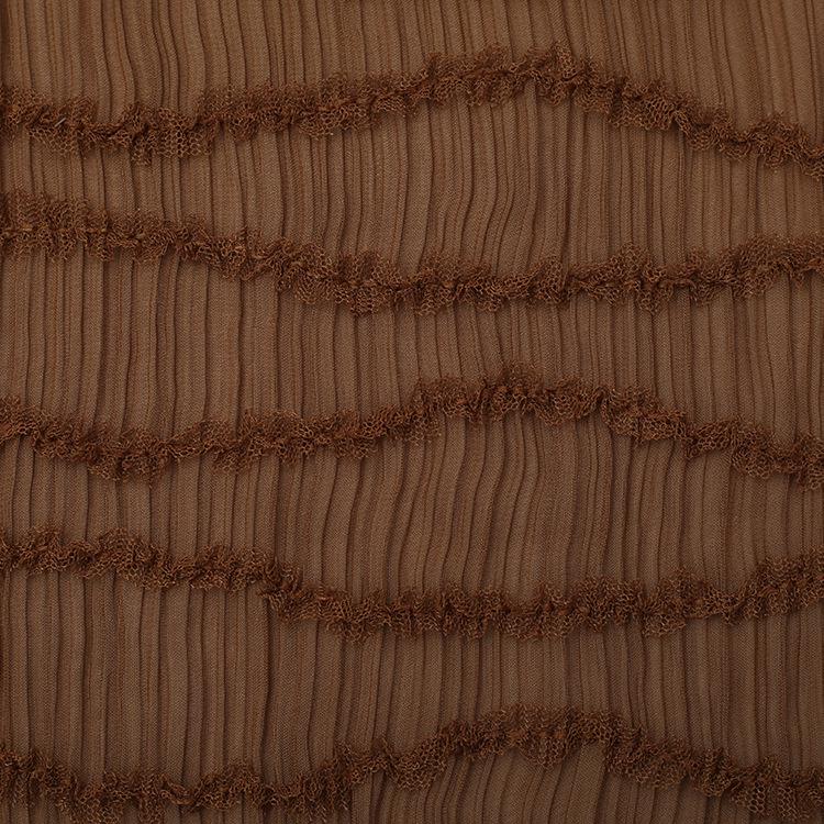 

Spring/Summer Women s Chiffon Evening Gown - Stretch Pleated with Embroidered Stripes кофейный