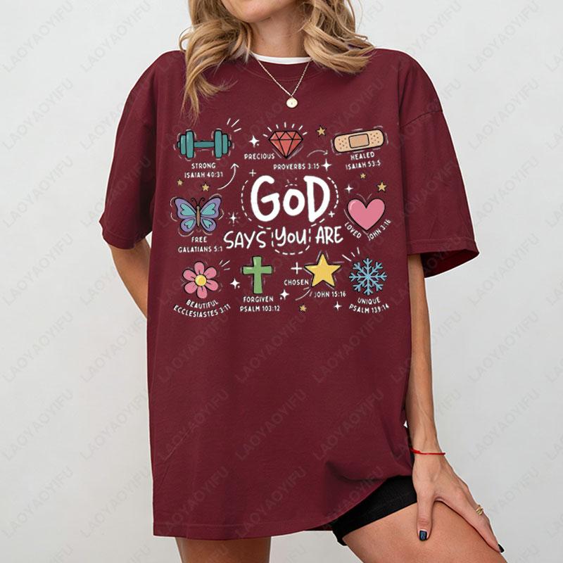 God Says You Are Funny Graphic T Shirts Bible Verse Doodle Cotton Shortsleeve Tees Retro Style Men Woman Fashion Casual Wear