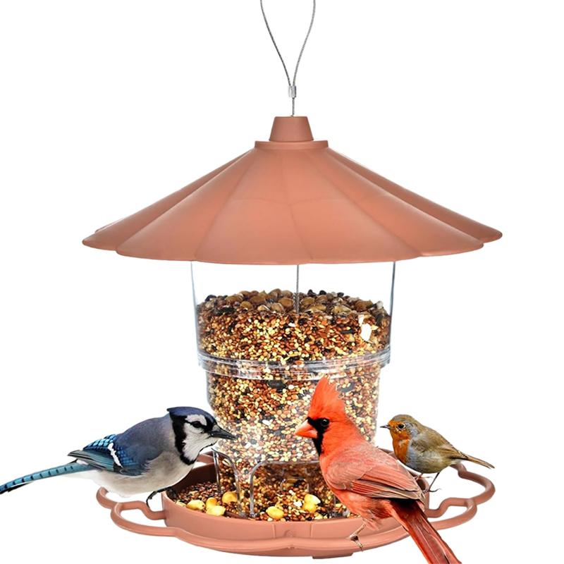 

Автоматическая кормушка для птиц большой емкости, подвесные кормушки для диких птиц, поднос для просмотра на крыше, украшение для сада и двора коричневый