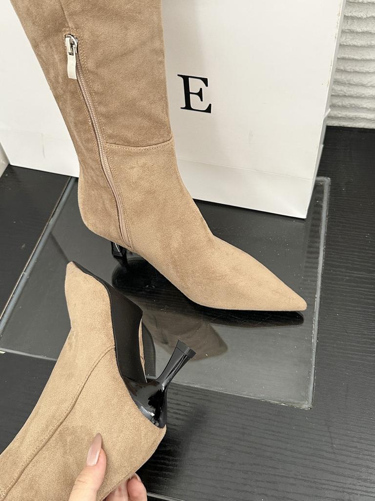European and American temperament versatile and thin pointed suede high-heeled boots