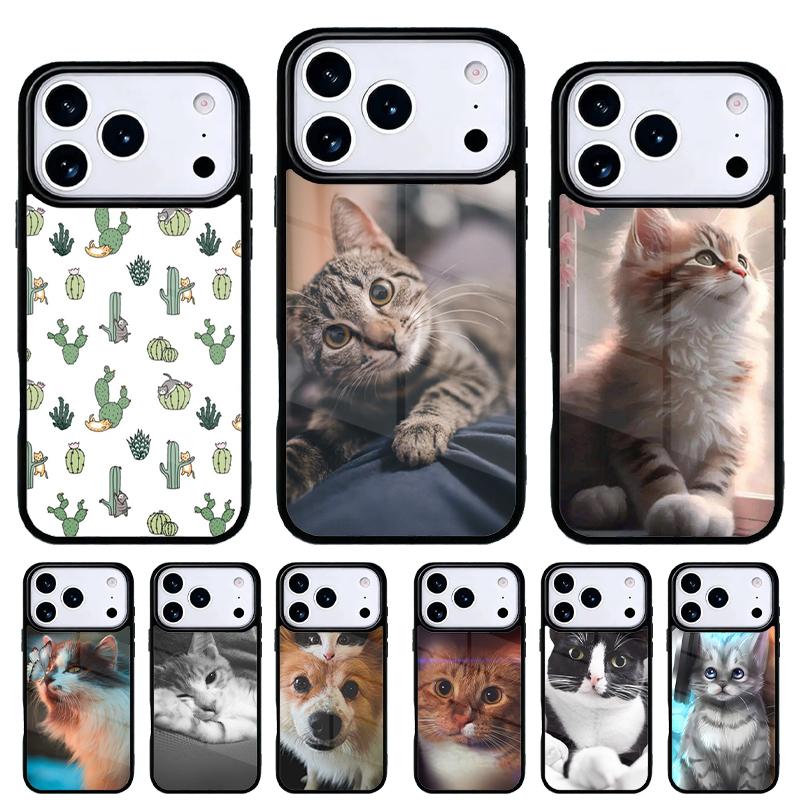 Cute Cat Animal Phone Case for iPhone 17 16 15 14 13 Pro Max Back Cover for 12 11 Pro Coque