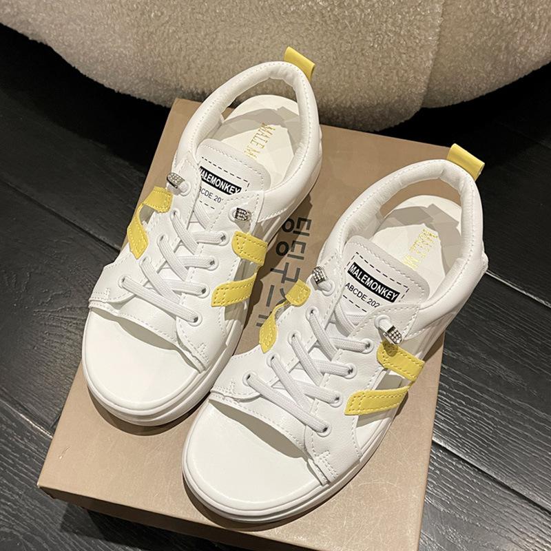 2025 Summer New Women's Shoes Thick Bottom Hollow Sponge Cake Fashion Casual Sports Flat Bottom White Shoes Sandals for Women