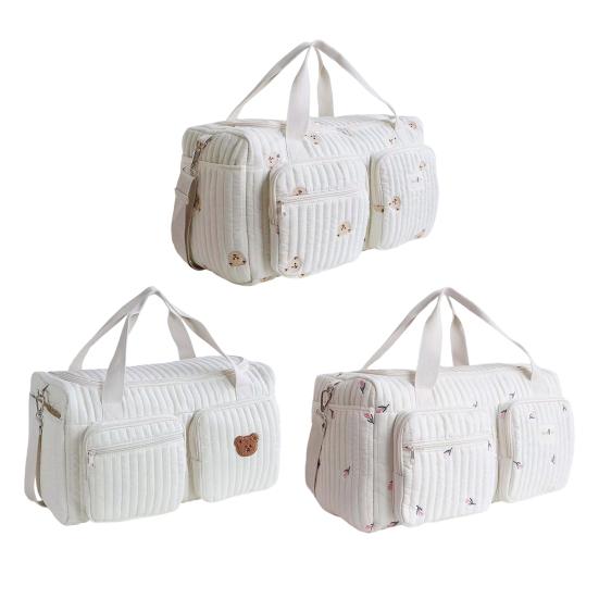 Bolsa de Fraldas Acolchoada Leve Grande Capacidade Padrão de Urso Bolsa para Mamãe com Alças de Ombro Acolchoadas Alça Superior Organizador Espaçoso