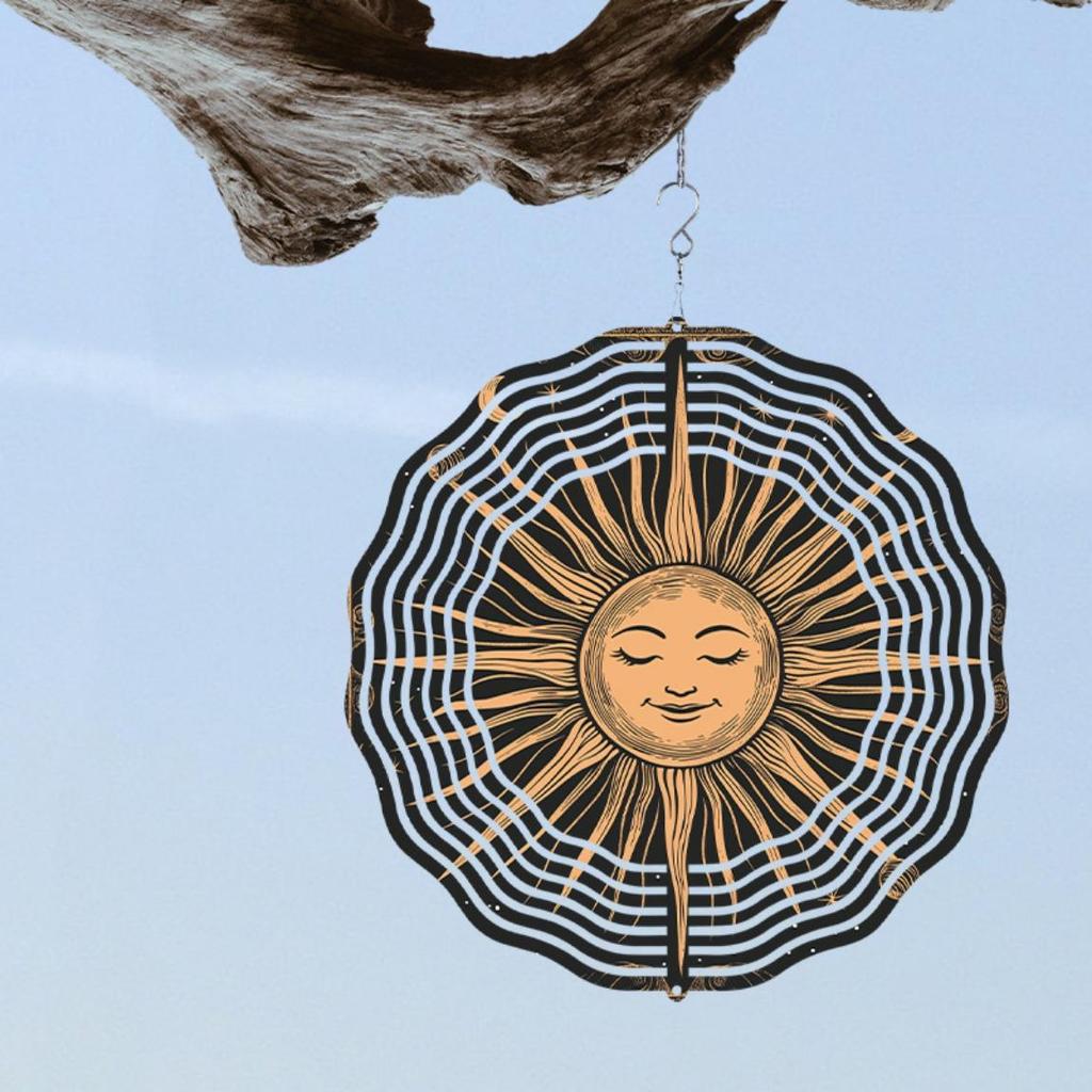 Sun and Moon Wind Chimes 2D Metal Outdoor Hanging Decor for Garden Yard Balcony No Power Needed Holiday Gift for Christmas Thanksgiving
