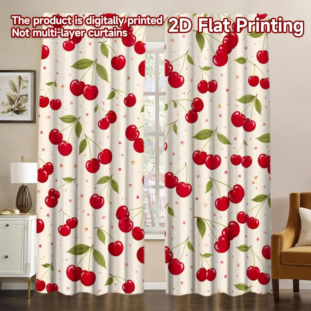 2D FLAT PRINTING 2pcs Curtains (Without Rod) Cherry Blossom Delight Popular Creative Curtains Machine Washable Fabric Curtains