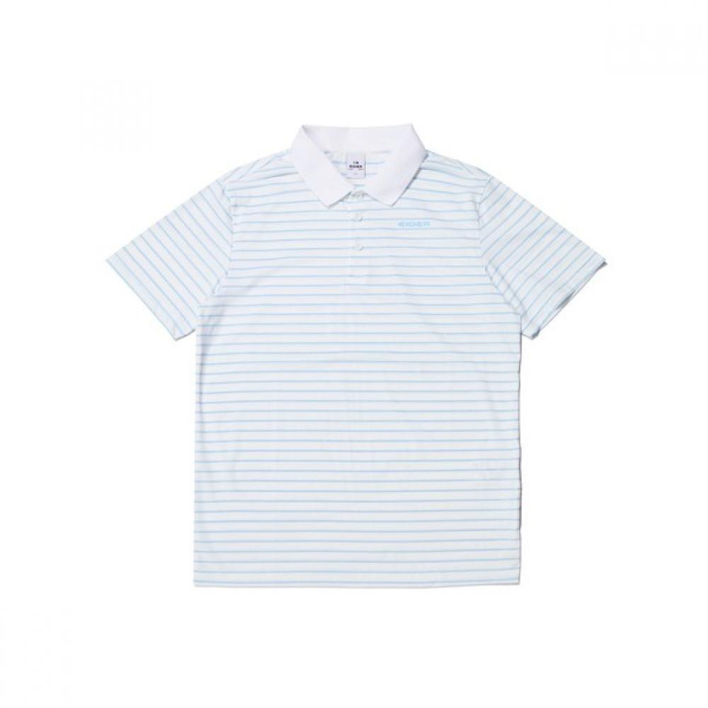 

[eider] Men S Pop Ice STripe ShorT Sleeve Polo T ShirT Dmm24287b2 Sky Blue/L