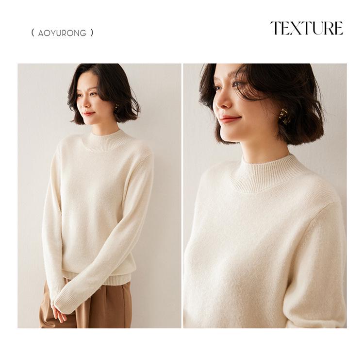 Cashmere Sweater Women's Loose Knit Half-High Neck Pullover for Autumn/Winter