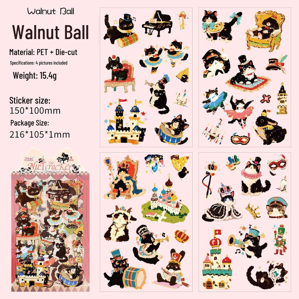 Mengmeng Black Cat Series Stickers – Cute Cartoon Cats for Journals, DIY Projects, 6 Styles