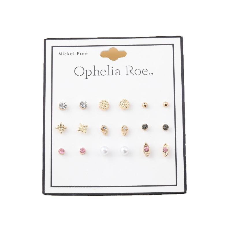 Wind paper card stud earrings niche diamond earrings versatile combination card jewelry set female pearl