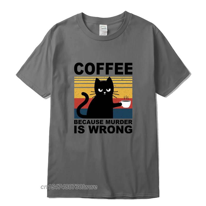 Cool Unisexs TShirt High Quality 100 Cotton Funny Cat Drinking Coffee Printing Casual Cool Loose Crew Neck TShirt Male Tops