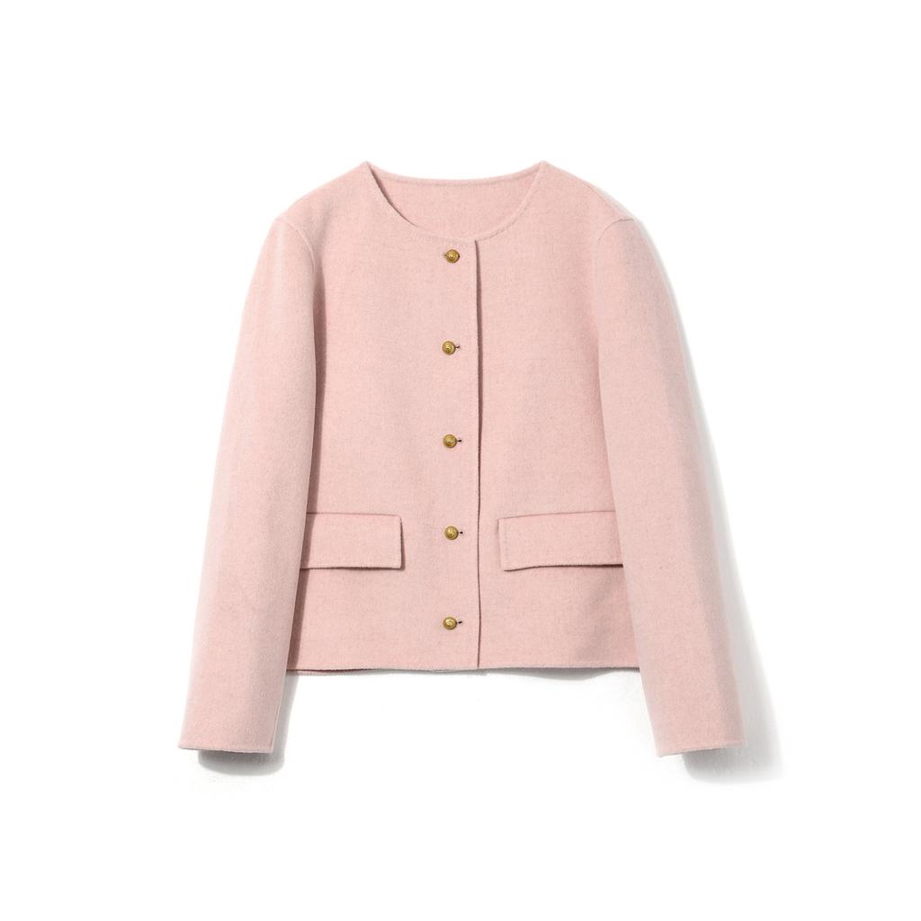 Sheep Wool Double-sided Woolen Coat Small Coat Single-breasted Short Round Neck Temperament Coat Women