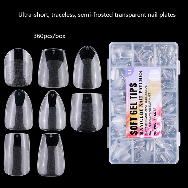 360Pcs/Box Fake Nails Transparent Frosted French Almond Acrylic Water Drop False Nail Tips For Extension Tip Manicure Tool