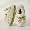 Bow cotton slippers female cute autumn and winter new home warm thick bottom ladies couple household fluffy slippers