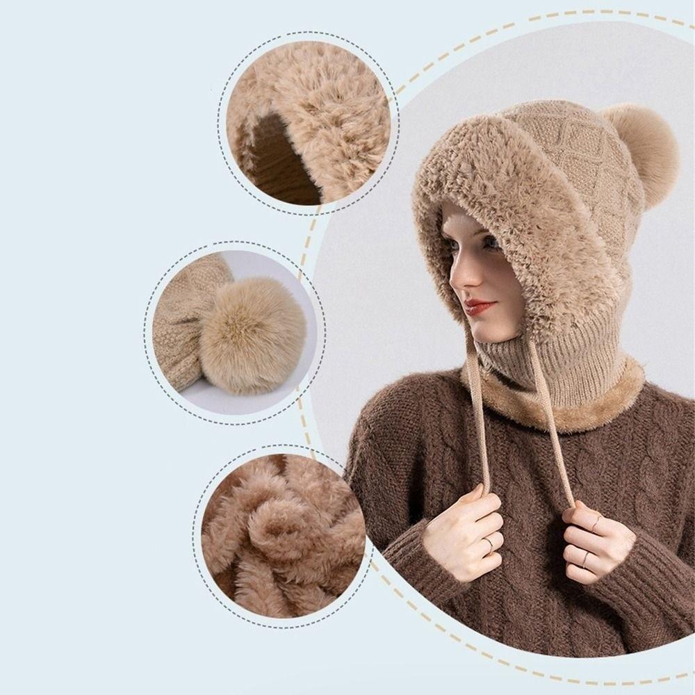 Fluffy Texture Warmth Cover Hat Neck Integrated Hat  Winter Season Outdoor Activities