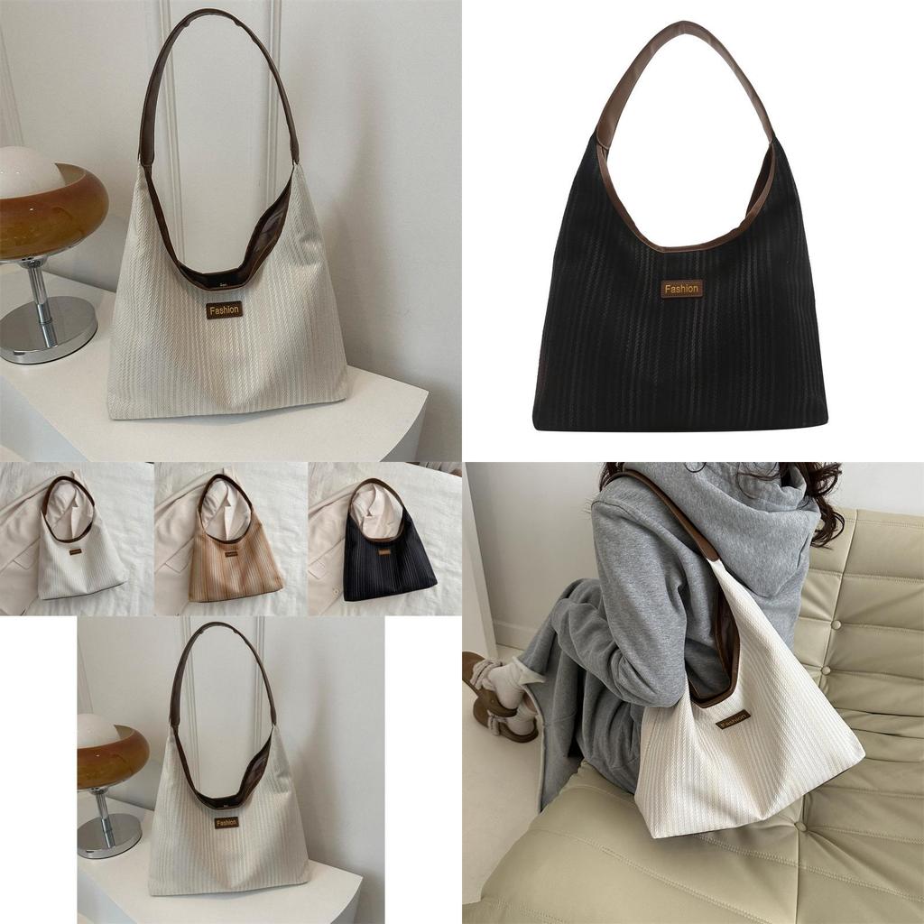 Chic Retro Canvas Tote Bag For Women Spacious Everyday Handbag In Black White Khaki