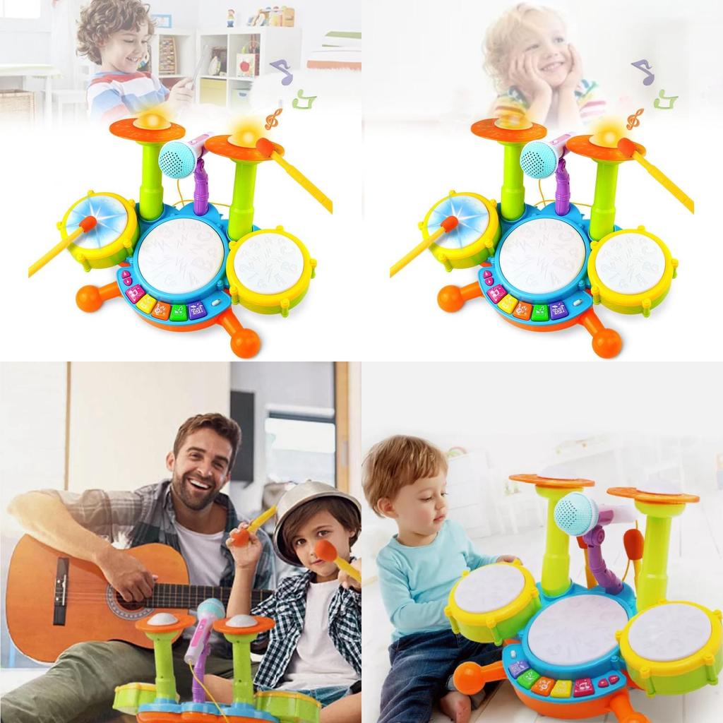 Colorful Early Education Multi-functional Drum Set With Microphone And Piano Toy Instruments For Kids Ages 2 To 6 Years