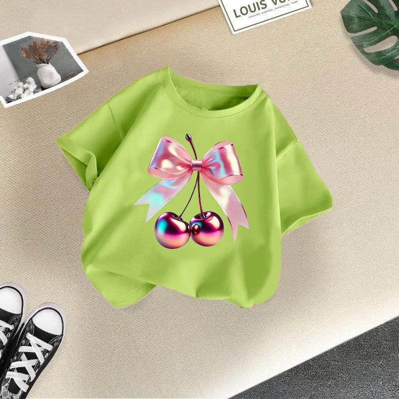 Children s Casual Short-sleeved T-shirt - Summer Girl s Cute Cherry T-shirt 100cm