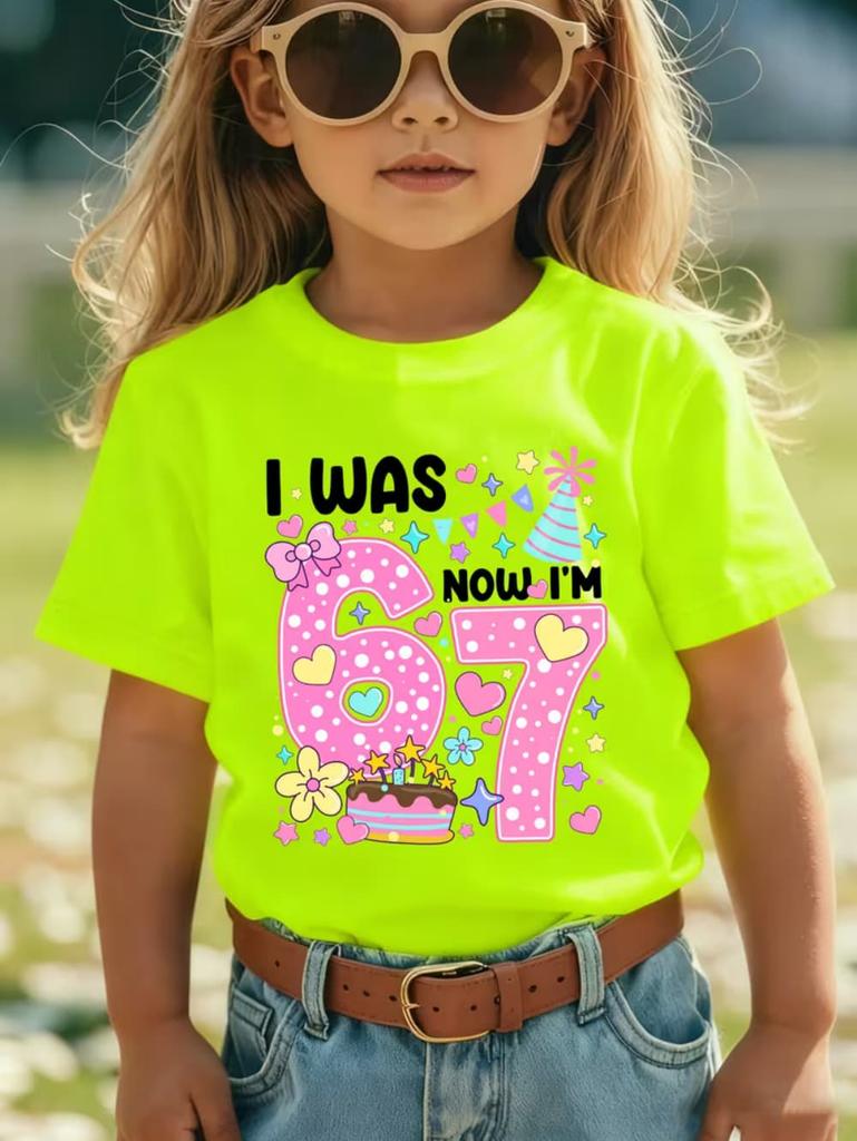67 Meme T-Shirt for Girls 6-7 Years Old Birthday Party Gifts Summer Short Sleeve Tees Crew Neck Graphic Y2k Children's Clothing